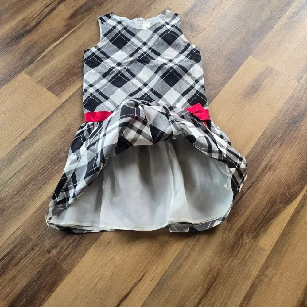 Gymboree Plaid Dress Kids 12 Black White Red Bow Holiday Christmas Preppy Tartan